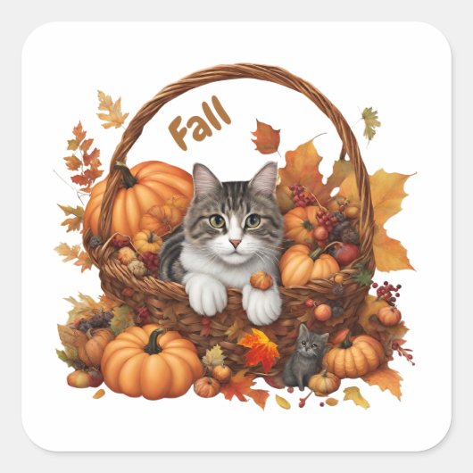Fall Pumpkin-Körbe mit Niedlichen Katzen Quadratischer Aufkleber (Vorderseite)