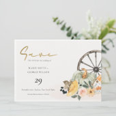 Fall Pumpkin Leafy Floral Save the Date einladen Dankeskarte (Stehend Vorderseite)