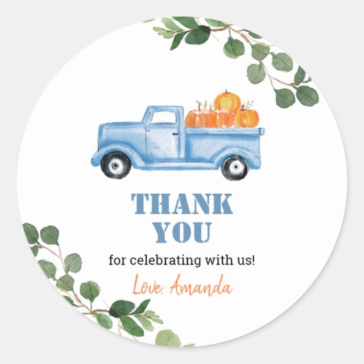 Fall Pumpkin Little Blue Truck Danke Sticker (Vorderseite)