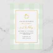 Fall Pumpkin Mint Gingham Birthday Foil Einladung (Vorderseite)
