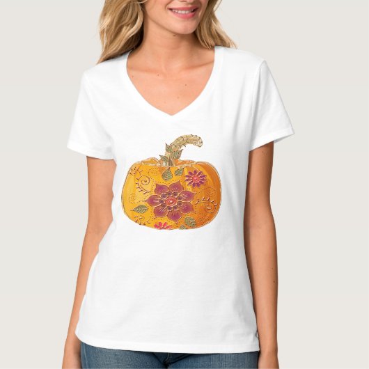 Fall Pumpkin mit Blume T - Shirt (Vorderseite)
