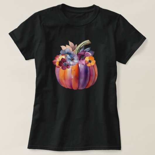 Fall Pumpkin mit Blume T-Shirt (Design vorne)