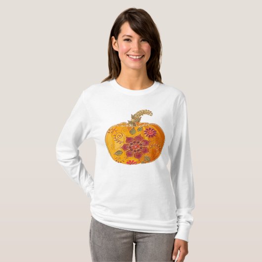 Fall Pumpkin mit Blume T-Shirt (Vorne ganz)