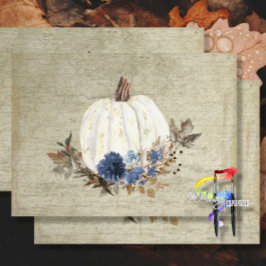 Fall Pumpkin Navy Blue Floral Script Rustic Wood Seidenpapier