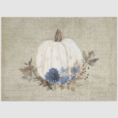 Fall Pumpkin Navy Blue Floral Script Rustic Wood Seidenpapier (Vorderseite)