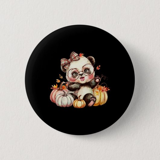 Fall Pumpkin Niedlich Panda Bar Herbst Thanksgiv Button (Vorderseite)