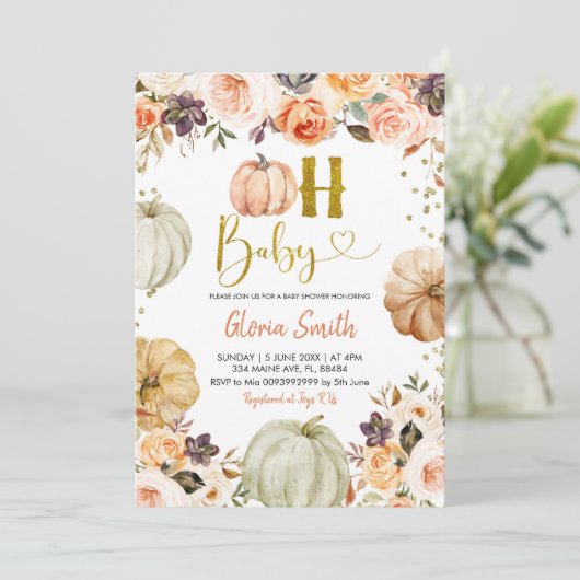 Fall Pumpkin Oh Baby Dusche Einladung (Stehend Vorderseite)