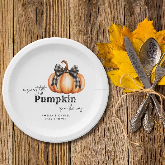 Fall Pumpkin Orange Black Bow Girl Baby Dusche Pappteller