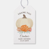 Fall Pumpkin Orange Floral & Burlap Baby Dusche Geschenkanhänger (Vorderseite)