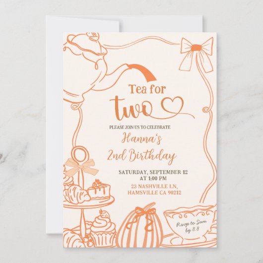 Fall Pumpkin Orange Scribble Hand Drawn Tee für 2 Einladung (Vorderseite)