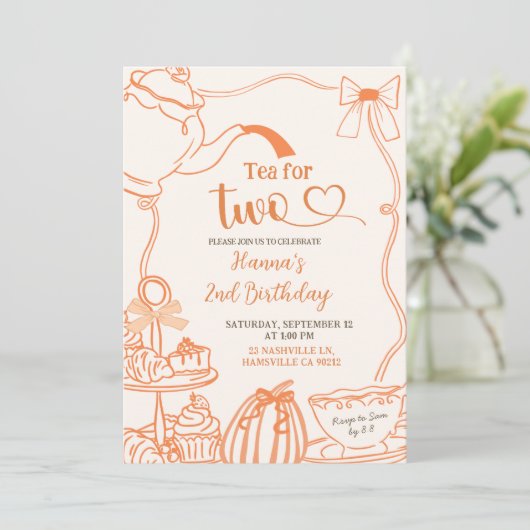 Fall Pumpkin Orange Scribble Hand Drawn Tee für 2 Einladung (Stehend Vorderseite)