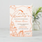 Fall Pumpkin Orange Scribble Hand Drawn Teedusche Einladung (Stehend Vorderseite)