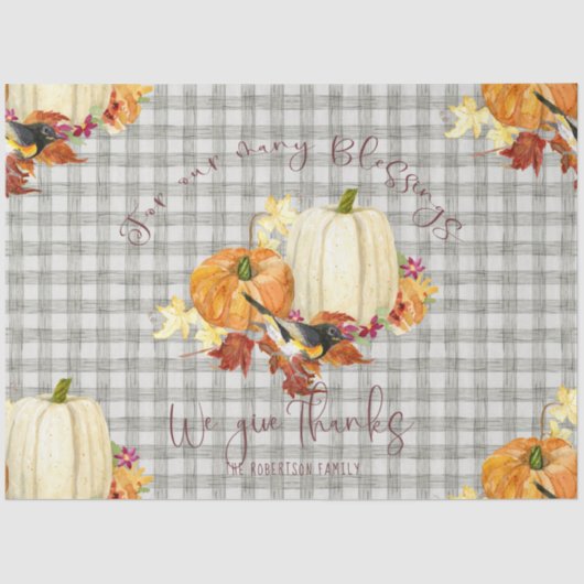Fall Pumpkin Orange White Leaf Gray Buffalo Karier Seidenpapier (Vorderseite)