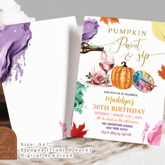 Fall Pumpkin Paint und Sip Birthday Party Einladung