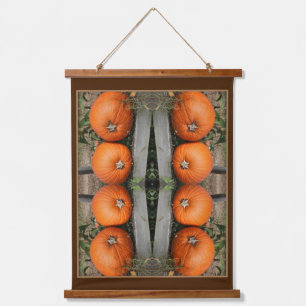 Fall Pumpkin Pair Abstrakt Wandteppich Mit Holzrahmen