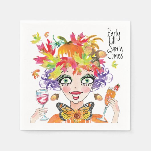 Fall Pumpkin Party bis Santa Comes Paper Napkin Serviette (Vorderseite)
