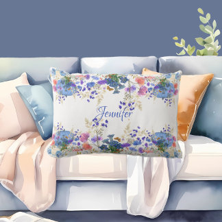Fall Pumpkin Pastel Blue Botanic Flora Monogram Lendenkissen