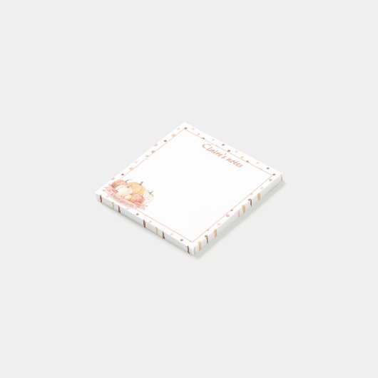 Fall Pumpkin Pastel Orange Erntedank Name Post-it Klebezettel (angewinkelt)