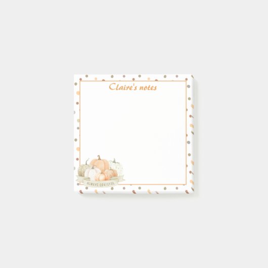 Fall Pumpkin Pastel Orange Green Erntedank Name Post-it Klebezettel (Vorderseite)