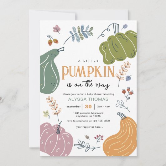 Fall Pumpkin Patch Baby Dusche Einladung (Vorderseite)