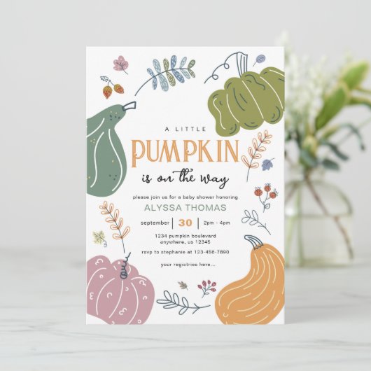 Fall Pumpkin Patch Baby Dusche Einladung (Stehend Vorderseite)
