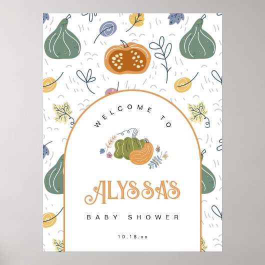 Fall Pumpkin Patch Baby Dusche Willkommen Poster (Vorne)