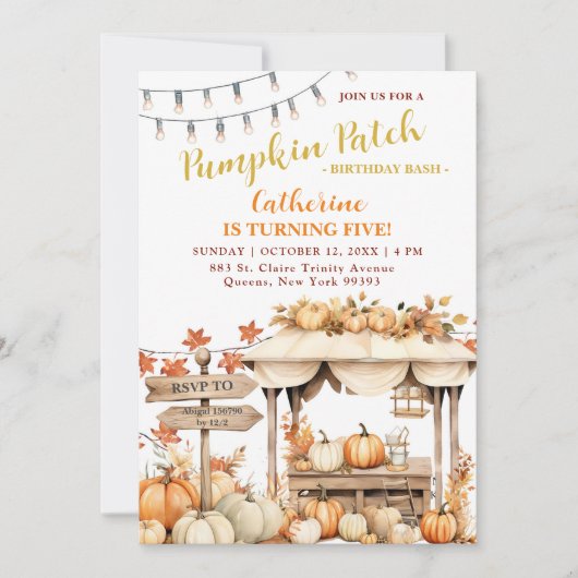 Fall Pumpkin Patch Birthday Bash Einladung (Vorderseite)
