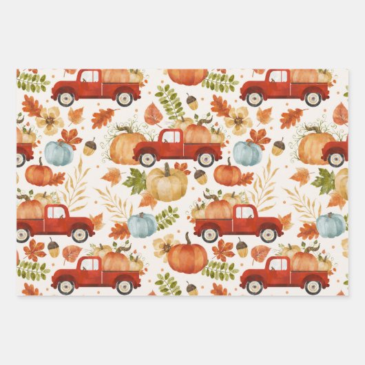 Fall Pumpkin Patch Truck Kariert Geschenkpapier Set (Vorderseite)