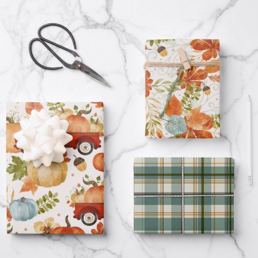 Fall Pumpkin Patch Truck Kariert Geschenkpapier Set (Vorderseite)