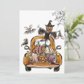 Fall Pumpkin Patch Truck mit Fledermausvogel Einladung (Stehend Vorderseite)