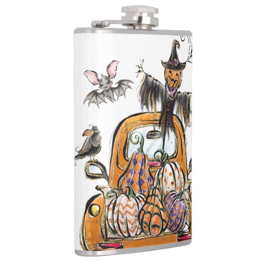 Fall Pumpkin Patch Truck mit Fledermausvogel Flachmann (Rechts)