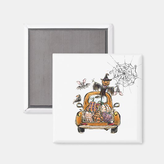 Fall Pumpkin Patch Truck mit Fledermausvogel Magnet (Vorderseite/Rückseite)