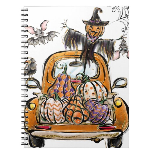 Fall Pumpkin Patch Truck mit Fledermausvogel Notizblock (Vorderseite)