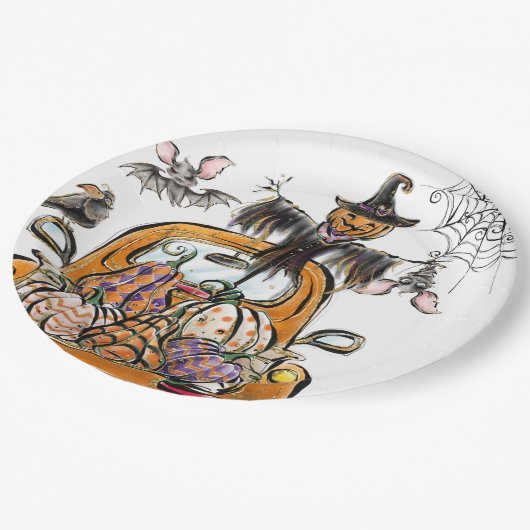 Fall Pumpkin Patch Truck mit Fledermausvogel Pappteller (Schrägansicht)