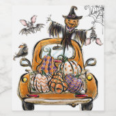 Fall Pumpkin Patch Truck mit Fledermausvogel Weinetikett (Einzelnes Label)