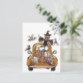 Fall Pumpkin Patch Truck with bats scarecrow bird  Postkarte (Stehend Vorderseite)