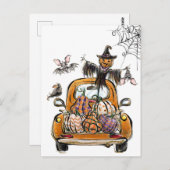 Fall Pumpkin Patch Truck with bats scarecrow bird  Postkarte (Vorne/Hinten)