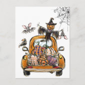 Fall Pumpkin Patch Truck with bats scarecrow bird Postkarte (Vorderseite)