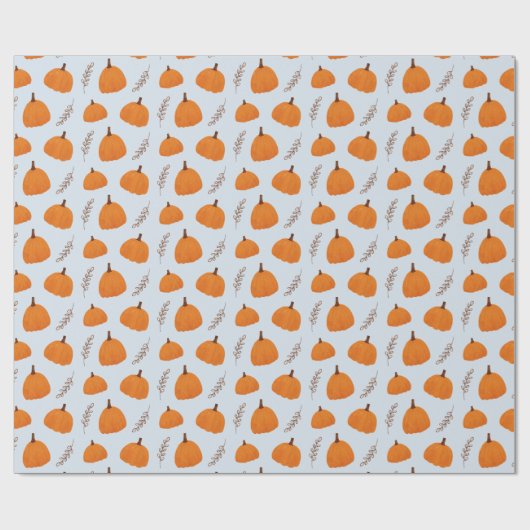 Fall Pumpkin Pattern Blau Geschenkpapier (Flach)