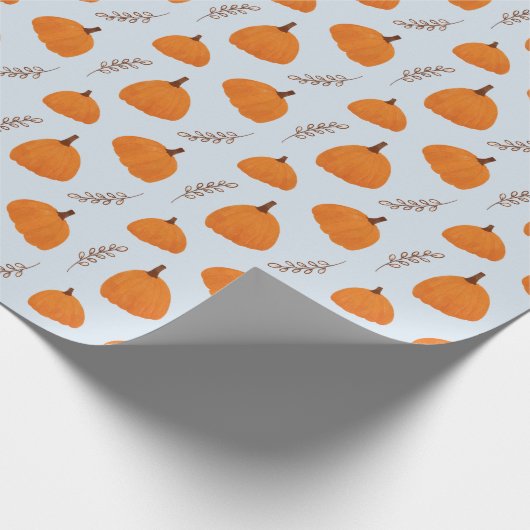 Fall Pumpkin Pattern Blau Geschenkpapier (Ecke)