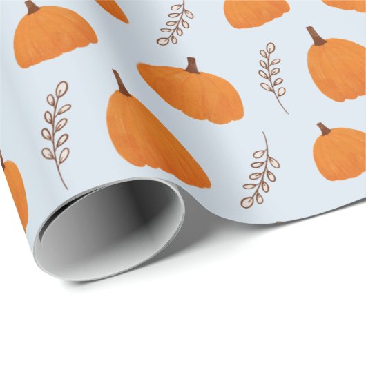 Fall Pumpkin Pattern Blau Geschenkpapier (Rolleneckpunkt)