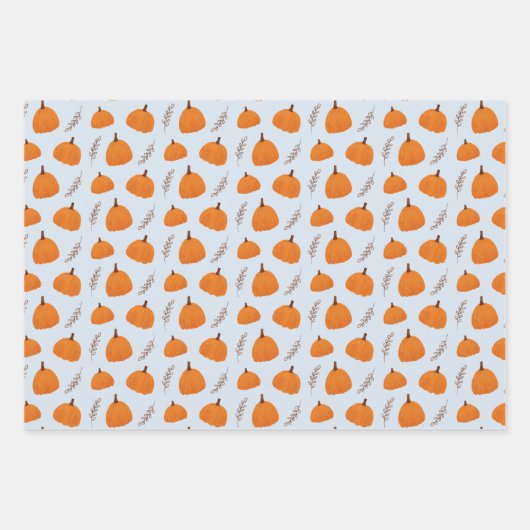 Fall Pumpkin Pattern Blau Geschenkpapier Set (Vorderseite 3)