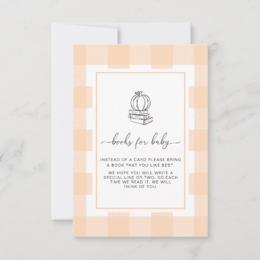 Fall Pumpkin Peach Gingham Books Request Card Einladung (Vorderseite)