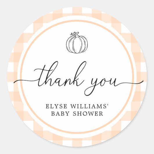 Fall Pumpkin Peach Gingham Dusche Gefallen Sticker (Vorderseite)