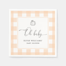 Fall Pumpkin Peach Gingham Oh Baby Paper Napkin
