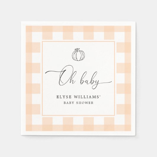 Fall Pumpkin Peach Gingham Oh Baby Paper Napkin Serviette (Vorderseite)