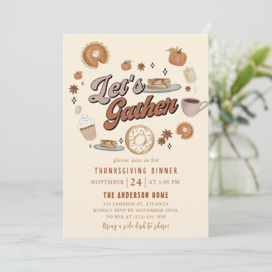 Fall Pumpkin Pie Erntedank Dinner Einladung (Stehend Vorderseite)