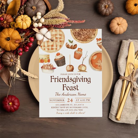 Fall Pumpkin Pie Friendsgiving Fest Abendessen Einladung