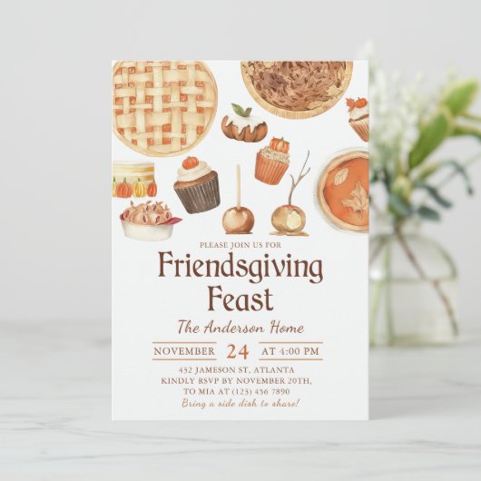 Fall Pumpkin Pie Friendsgiving Fest Abendessen Einladung (Stehend Vorderseite)