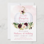 Fall Pumpkin Pink Burgundy Gold Erstgeburt Einladung (Vorderseite)